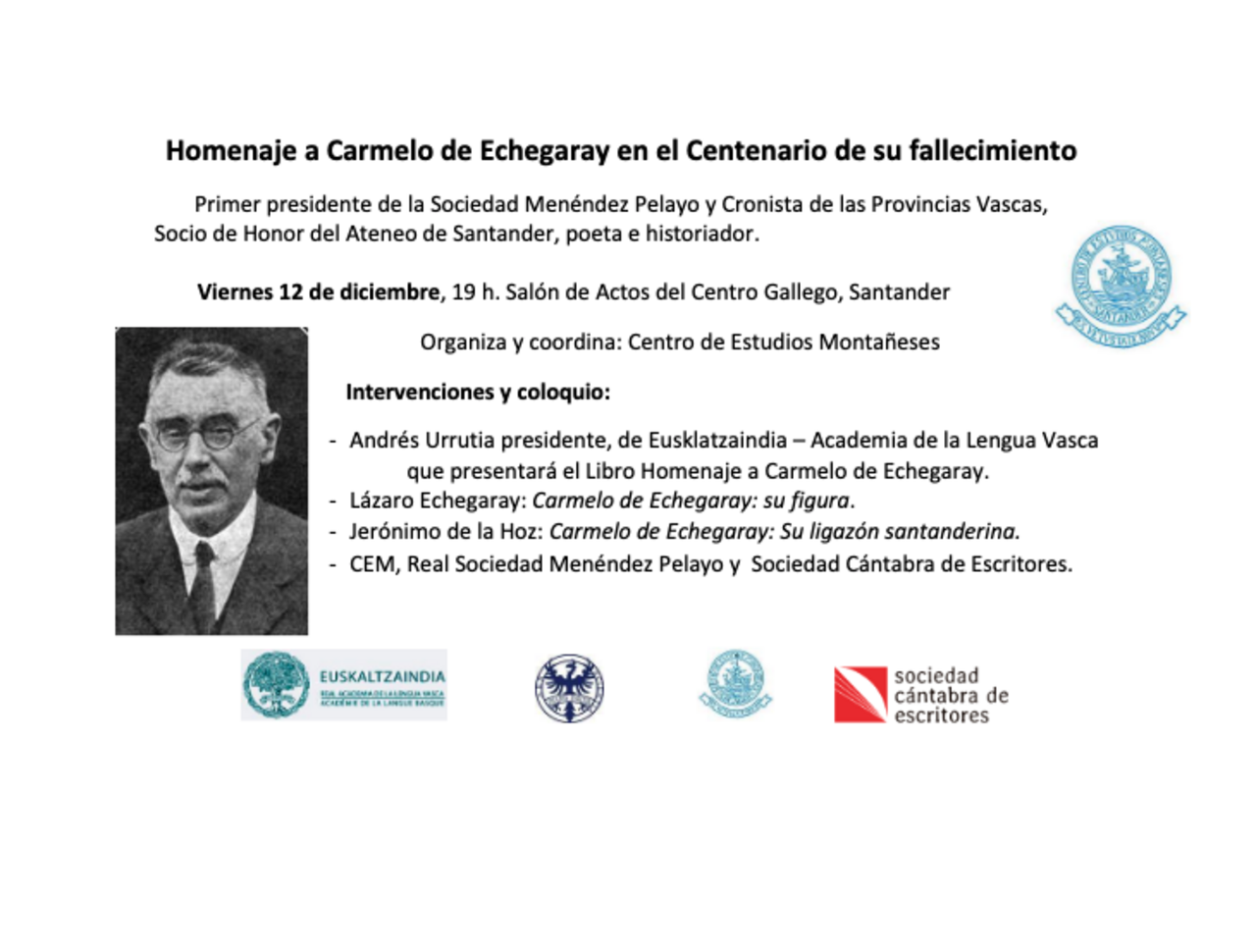 Homenaje a Carmelo de Echegaray en el centenario de su fallecimiento