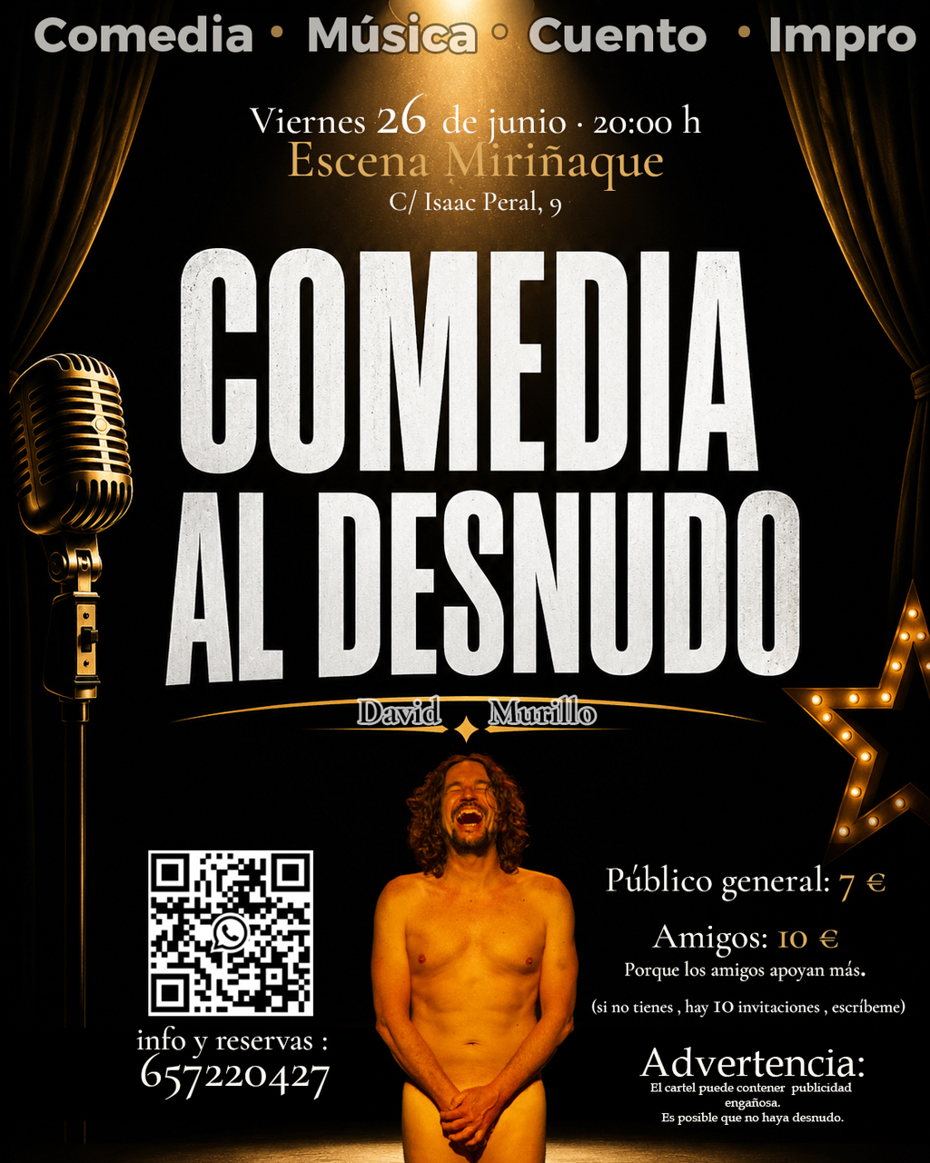 "Comedia al Desnudo": humor, música e improvisación con David Murillo