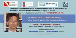 Nombramiento de Francisco A. González Redondo como socio de honor de la Sociedad Cántabra de Escritores